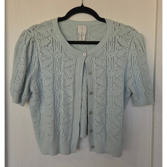 Joie Sweaters - Knit Short Sleeve Cardigan Sweater L Coastal Preppy Old Money Cottagecore Fairy